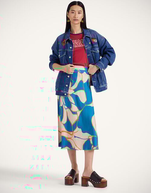 la doublej Lungomare Skirt Dea Dahlia Blue Petrol in Silk Twill