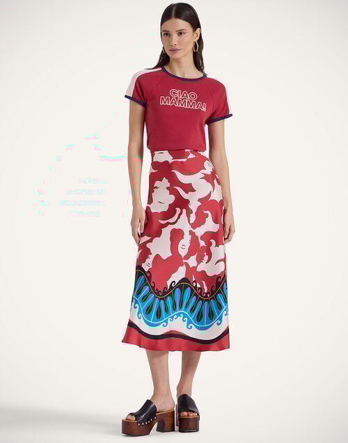 La Doublej Lungomare Skirt Mamma Placée Red In Silk Twill