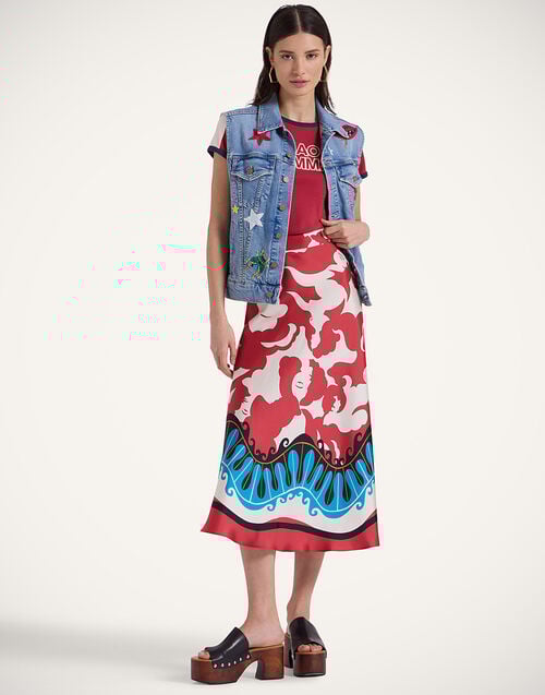 la doublej Lungomare Skirt Mamma Placée Red in Silk Twill