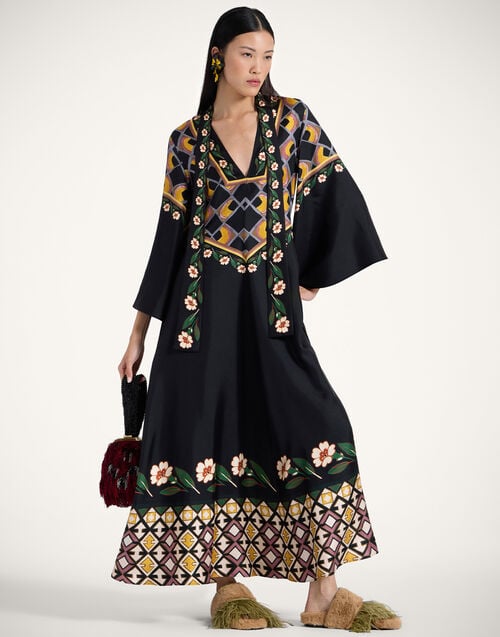 la doublej Magnifico Dress Dazed Placée Black in Silk Twill