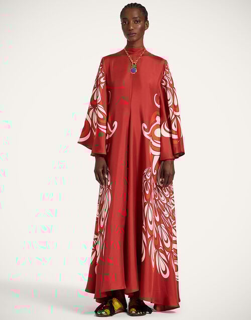 La Doublej Magnifico Dress Phoenix Placée Burgundy In Silk Twill