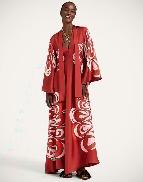 la doublej Magnifico Dress Phoenix Placée Burgundy in Silk Twill