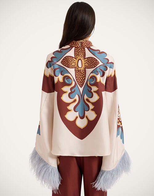 La Doublej Make An Exit Top Palazzo Placée Chocolate In Silk Twill With Feathers