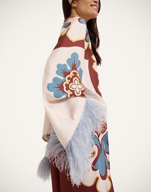 La Doublej Make An Exit Top Palazzo Placée Chocolate In Silk Twill With Feathers