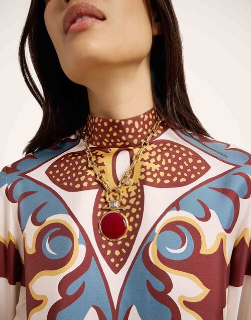 La Doublej Make An Exit Top Palazzo Placée Chocolate In Silk Twill With Feathers