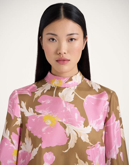 La Doublej Make An Exit Top Sylph Khaki In Silk Twill With Feathers