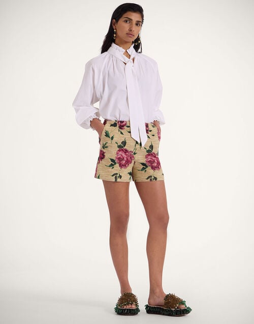 la doublej Margarita Shorts Roses Light Beige in Tweed