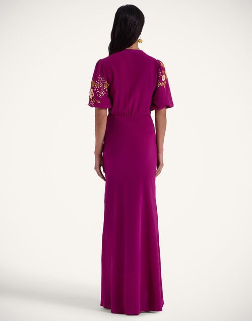 La Doublej Marlene Dress Solid Purple In Crepe De Chine Embroidered