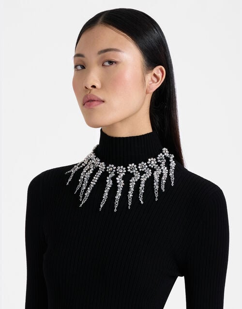 la doublej Mayfair Necklace Solid Black in Embroidered Beads