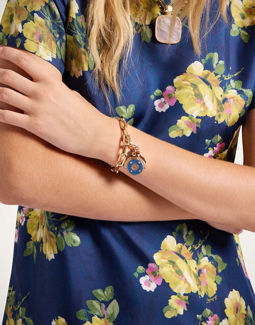 la doublej Medallion Charm 24k Gold Plate & Blue Enamel