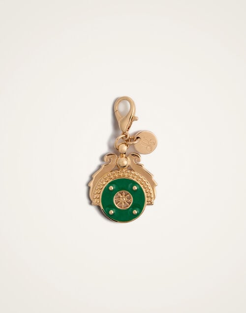 La Doublej Medallion Charm 24k Gold Plate & Green Enamel