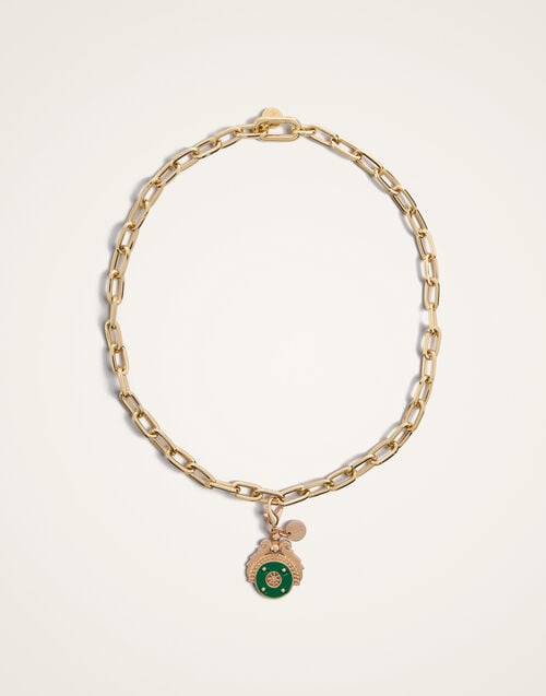 La Doublej Medallion Charm 24k Gold Plate & Green Enamel