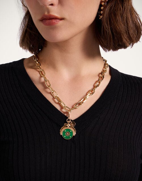 la doublej Medallion Charm 24k Gold Plate & Green Enamel