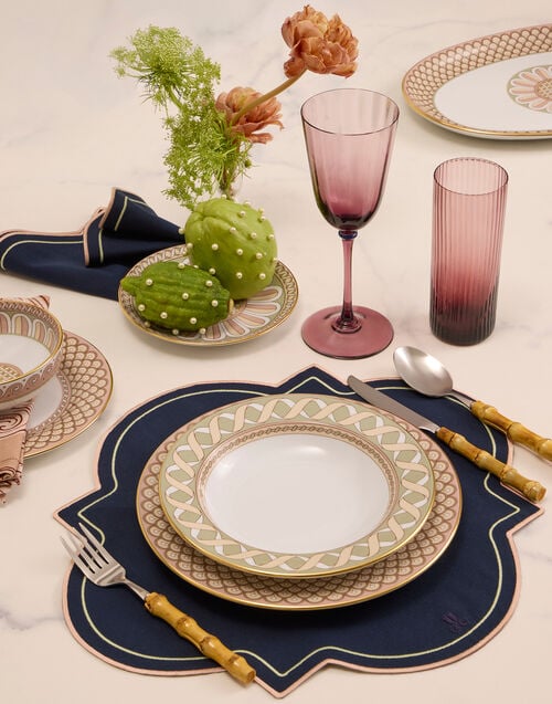 La Doublej Medallion Placemats Set Of 2 Solid Navy In Dralon