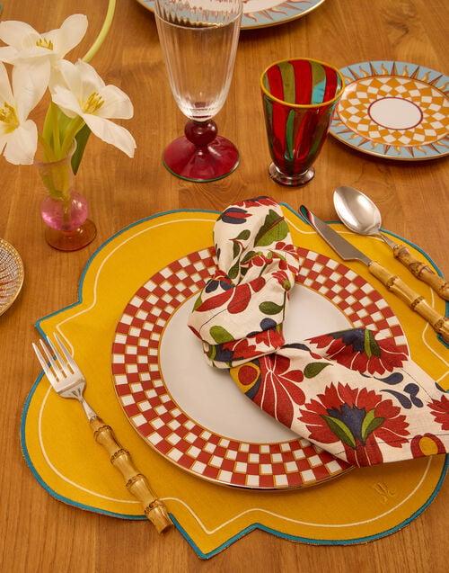 La Doublej Medallion Placemats Set Of 2 Solid Yellow In Dralon