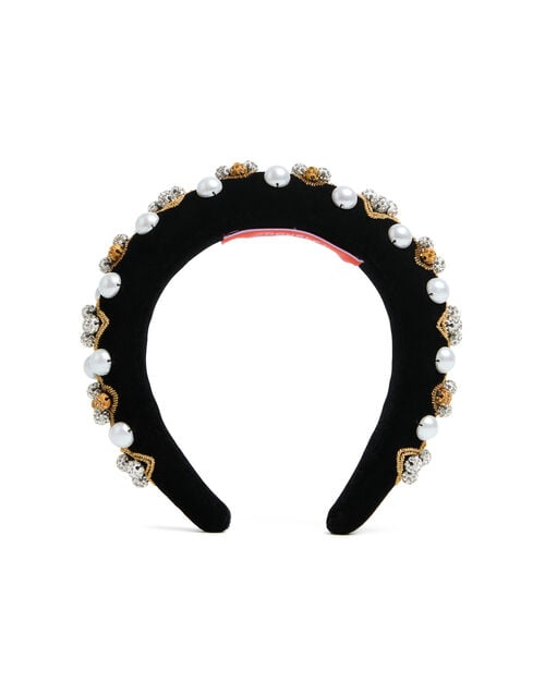 La Doublej Medici Headband Solid Gold In Velvet Embroidered