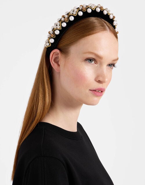 La Doublej Medici Headband Solid Gold In Velvet Embroidered