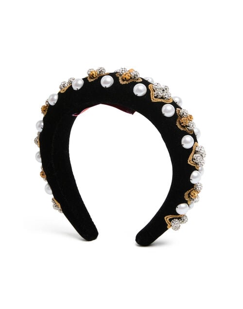 la doublej Medici Headband Solid Gold in Velvet Embroidered