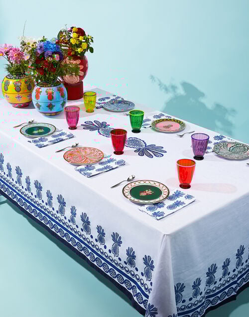 La Doublej Medium Tablecloth Big Pineapple Blu (Placée) In Linen