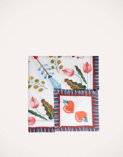 la doublej Medium Tablecloth White Turning Tulips in Linen