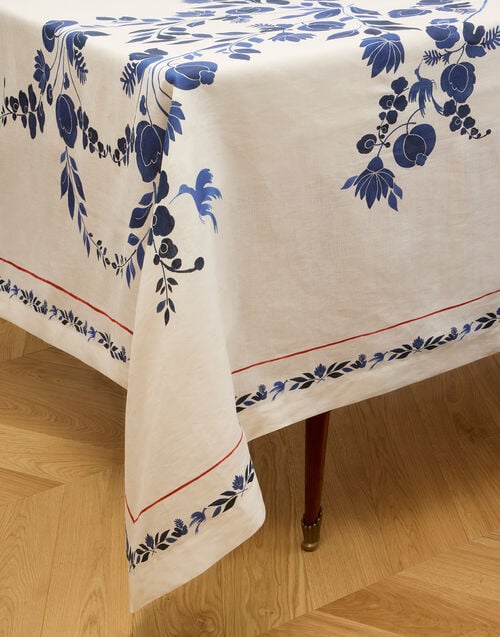 La Doublej Medium Tablecloth Wildbird Placée Blue In Linen