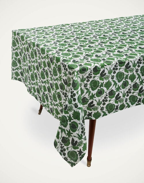 La Doublej Medium Tablecloth Wildbird Verde In Linen