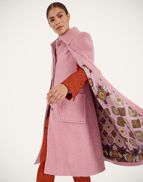 La Doublej Milano Cape Coat Solid Pink In Hairy Coat Wool