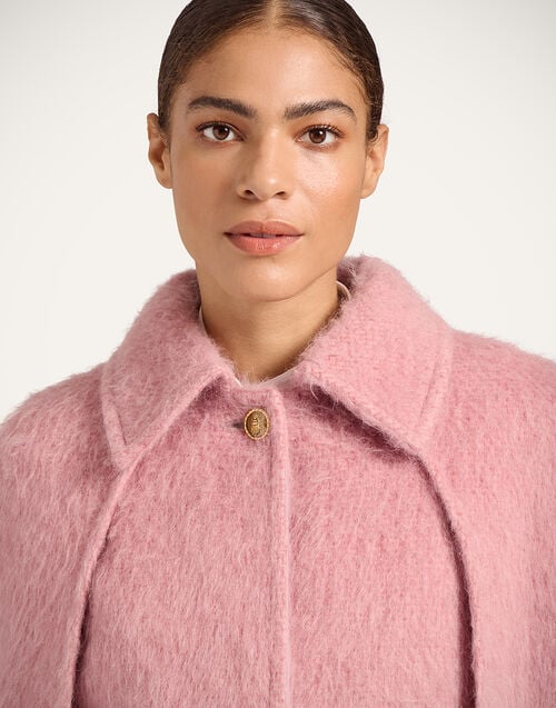 La Doublej Milano Cape Coat Solid Pink In Hairy Coat Wool