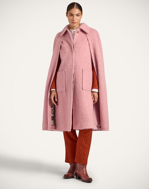 la doublej Milano Cape Coat Solid Pink in Hairy Coat Wool