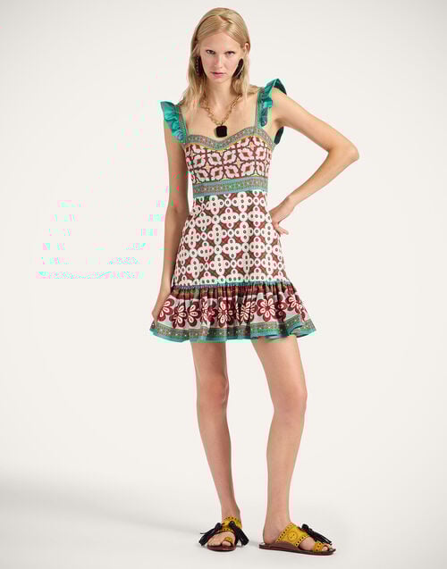 La Doublej Mini Gingerbread Dress Pagoda Placée Rust In Flat Cotton Stretch