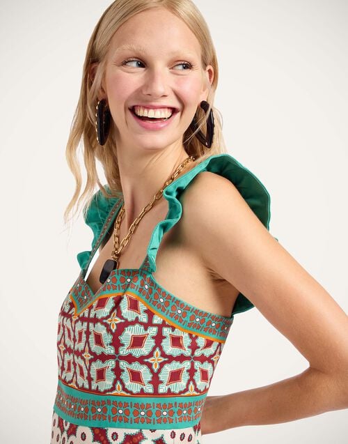 La Doublej Mini Gingerbread Dress Pagoda Placée Rust In Flat Cotton Stretch