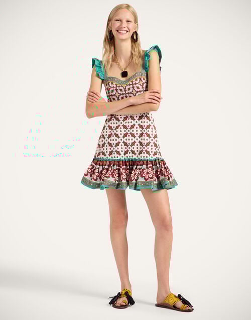 la doublej Mini Gingerbread Dress Pagoda Placée Rust in Flat Cotton Stretch