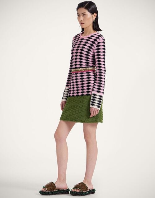 la doublej Mini Sunset Dress Multicolor Pink & Green in Cotton Knit