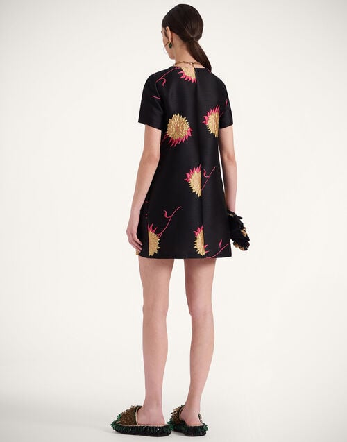 La Doublej Mini Swing Dress Derby Black In Jacquard