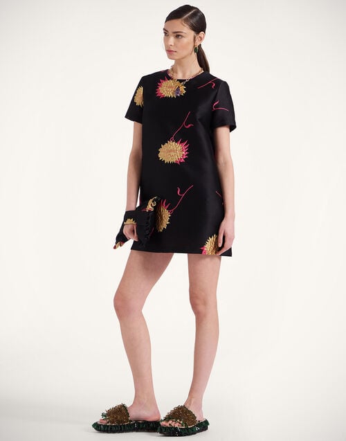 la doublej Mini Swing Dress Derby Black in Jacquard