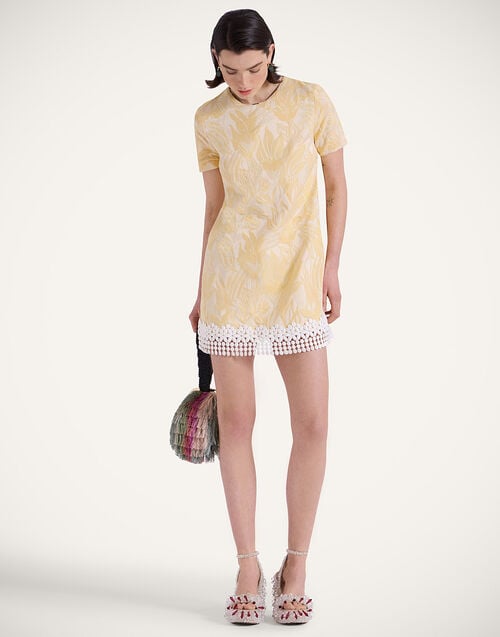 La Doublej Mini Swing Dress Iris Yellow In Jacquard