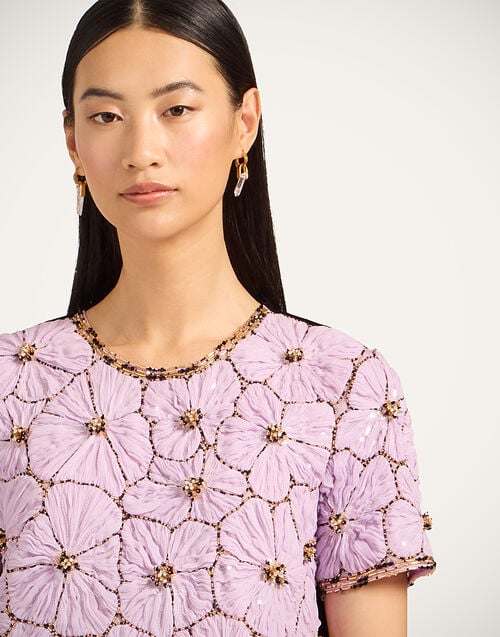 La Doublej Mini Swing Dress Solid Lilac In Crystal Chiffon Embroidery