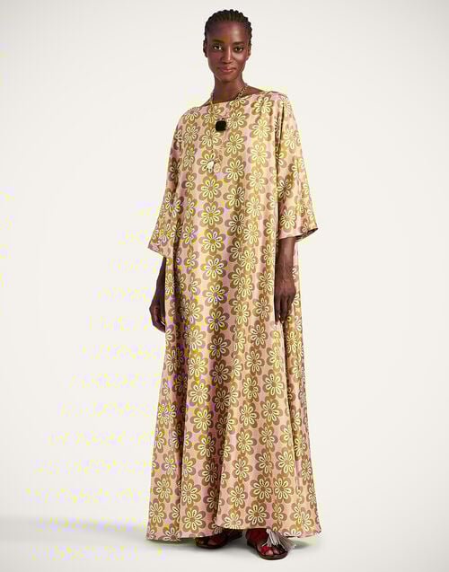 La Doublej Muumuu Dress Round Neck Caper Pink In Silk Twill