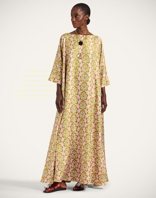 la doublej Muumuu Dress Round Neck Caper Pink in Silk Twill