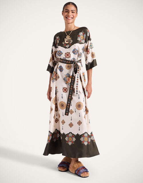 La Doublej Muumuu Dress Round Neck Nucleus Placée Off White In Silk Twill