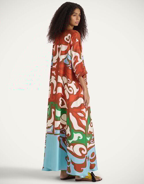 La Doublej Muumuu Dress Round Neck Phoenix Placée Light Blue In Silk Twill
