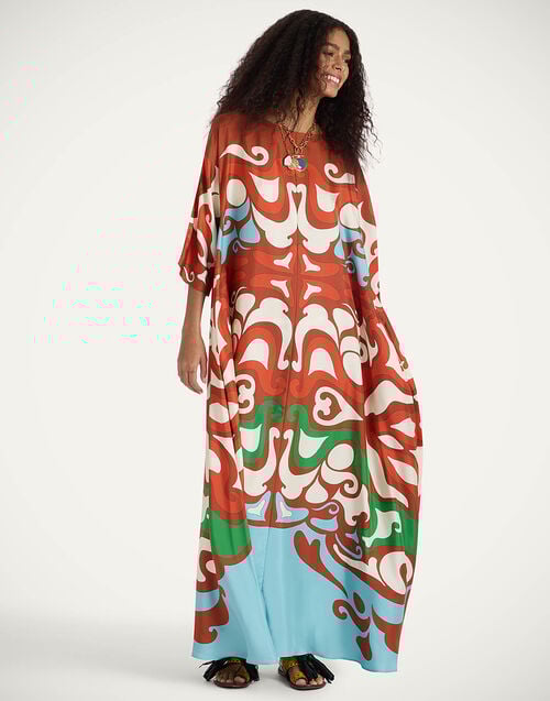 La Doublej Muumuu Dress Round Neck Phoenix Placée Light Blue In Silk Twill