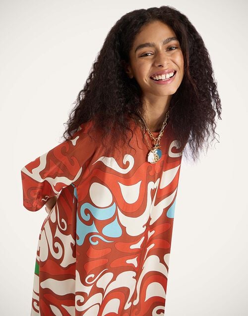 La Doublej Muumuu Dress Round Neck Phoenix Placée Light Blue In Silk Twill