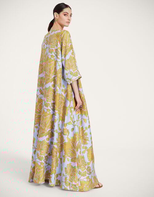 La Doublej Muumuu Dress Round Neck Tangle Light Blue In Silk Twill