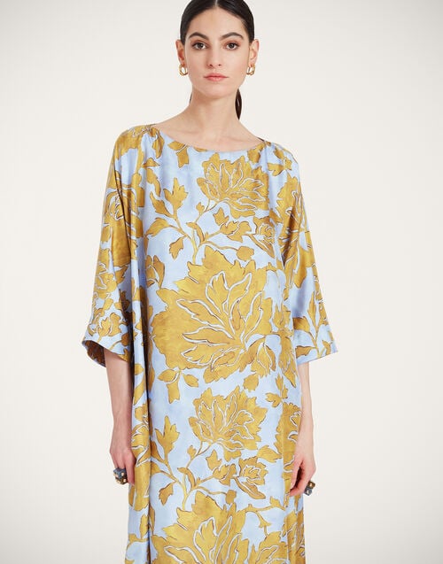 La Doublej Muumuu Dress Round Neck Tangle Light Blue In Silk Twill