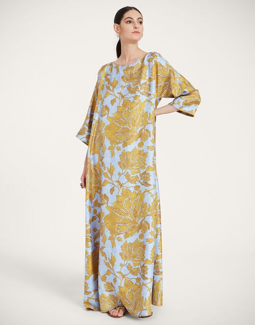 la doublej Muumuu Dress Round Neck Tangle Light Blue in Silk Twill
