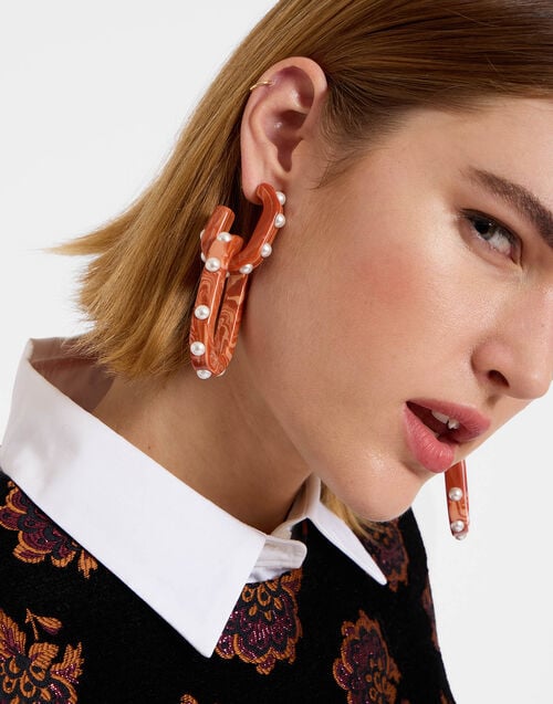 la doublej Nefertiti Double Earrings Solid Pink in Acrylic Resin