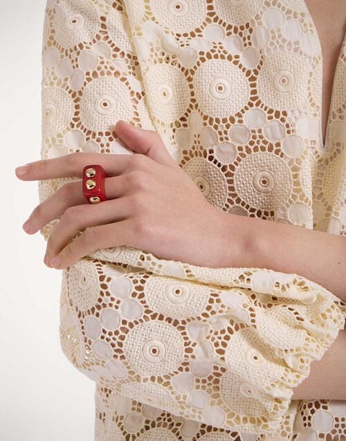 La Doublej Nefertiti Ring Solid Burgundy In Acrylic Resin