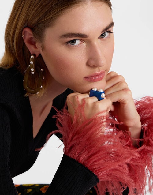 La Doublej Nefertiti Ring Solid Royal Blue In Acrylic Resin