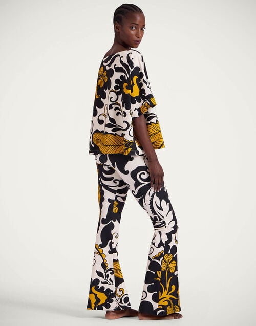 La Doublej New Meditation Pants Marea Black & White In Stretch Fleece